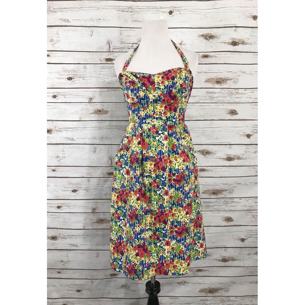Girls From Savoy Halter Dress Garden Party Retro Vtg Anthropologie 2 floral‎